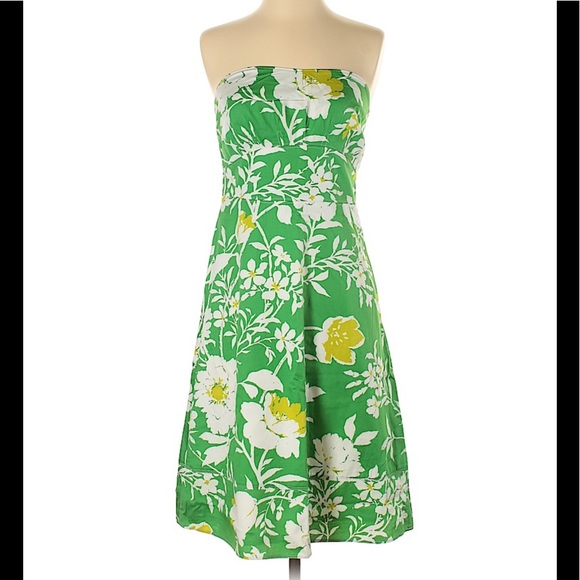 J. crew sz 4 green floral strapless a-line dress - Picture 1 of 8